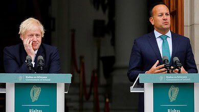 Irish PM Varadkar and UK Prime Minister Johnson during Brexit negotiations on no-deal terms.