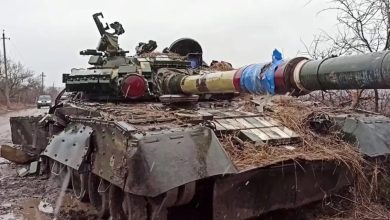 دبابة أوكرانية مدمرة