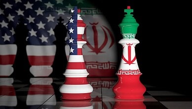 علم إيران وعلم الولايات المتحدة