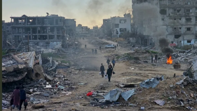منظر للدمار الذي خلفه الجيش الإسرائيلي في شمال غربي مدينة غزة بعد انسحابه منها. 1 فبراير 2024