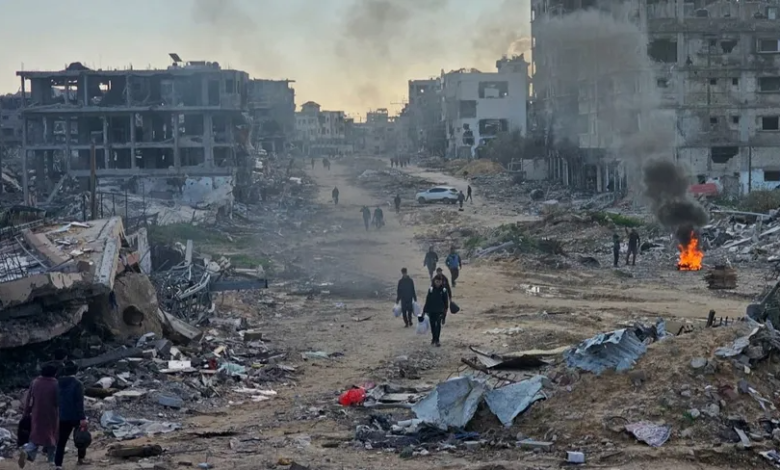 منظر للدمار الذي خلفه الجيش الإسرائيلي في شمال غربي مدينة غزة بعد انسحابه منها. 1 فبراير 2024