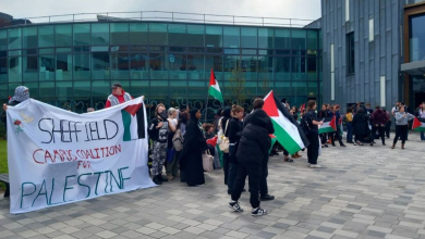 احتجاجات الطلاب في جامعة شيفيلد البريطانية تدخل أسبوعها الثالث