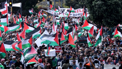 Grande marche à Auckland, en Nouvelle-Zélande, en soutien à la Palestine