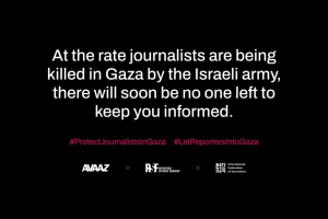 Hundreds of media outlets wear black to protest the targeting of journalists in Gaza.