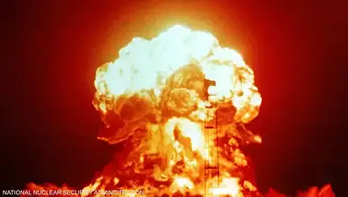 Image of a nuclear explosion with a bright mushroom cloud over China.